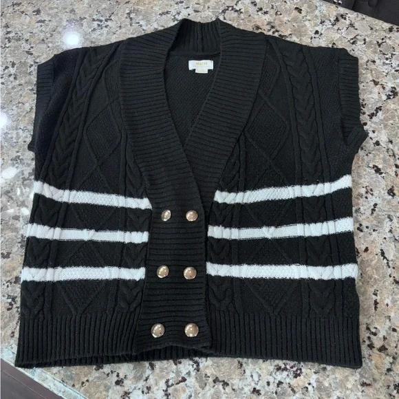 Maeve Anthropologie Black and White Striped Sweater Vest Gold button closure XS - Picture 7 of 12